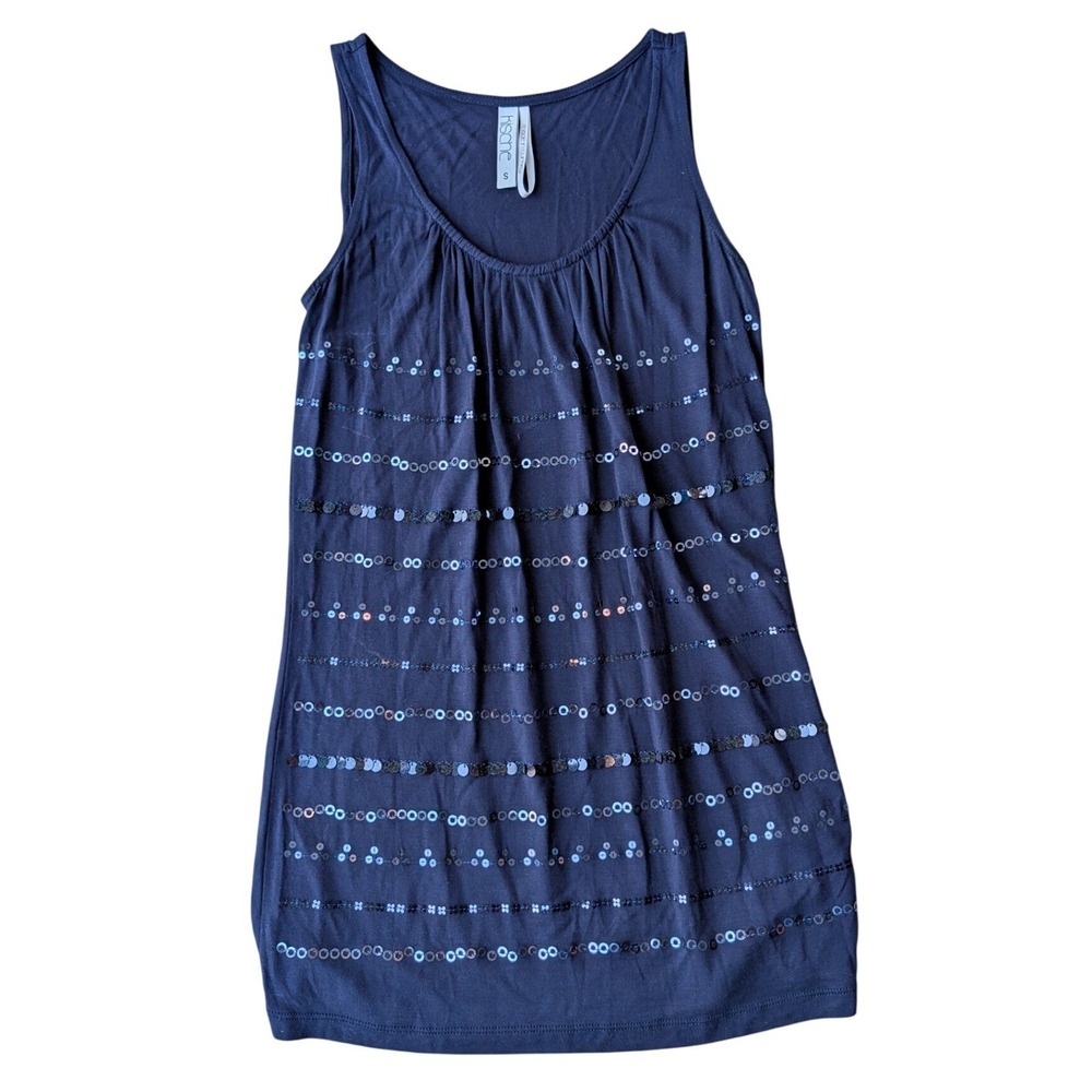Kische‎ Navy Blue Sequin Tank Top Sleeveless Scoop Neck Blouse Small